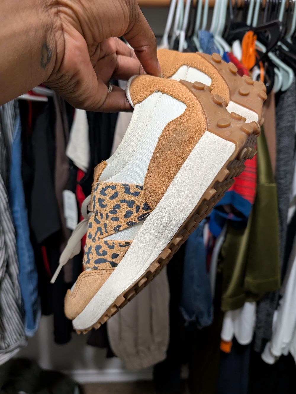 New Balance Leopard-Print Tan Suede Women's Sneaker
